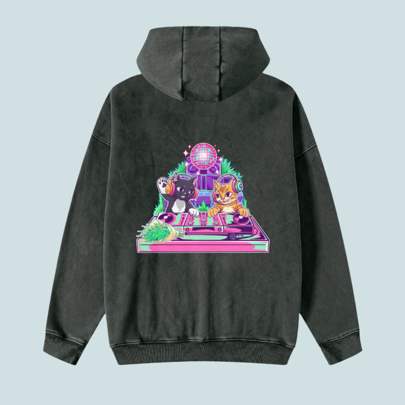 House Music Cats | Snow Washed BOUQS&CATS Zip-Through Hoodie