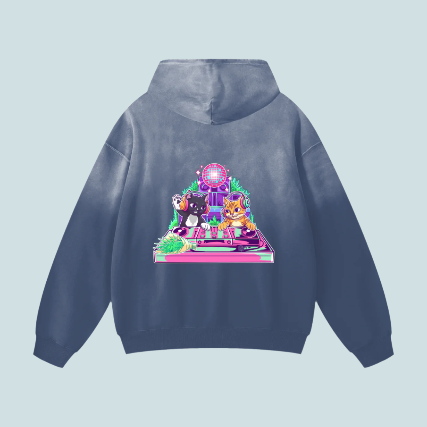 House Music Cats | Monkey Wash BOUQS&CATS Hoodie - 400 GSM