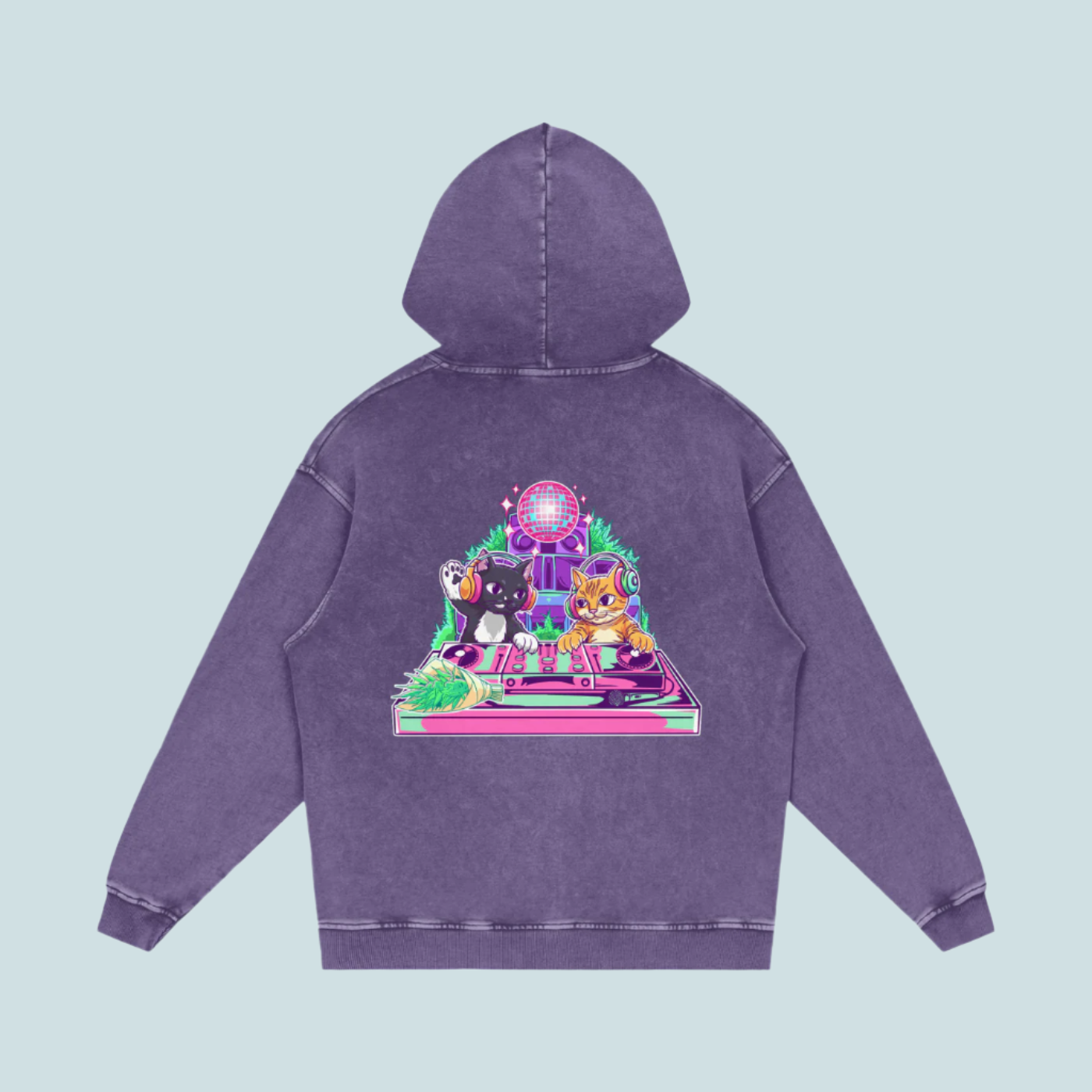 House Music Cats | Acid Wash BOUQS&CATS Hoodie - 420 GSM