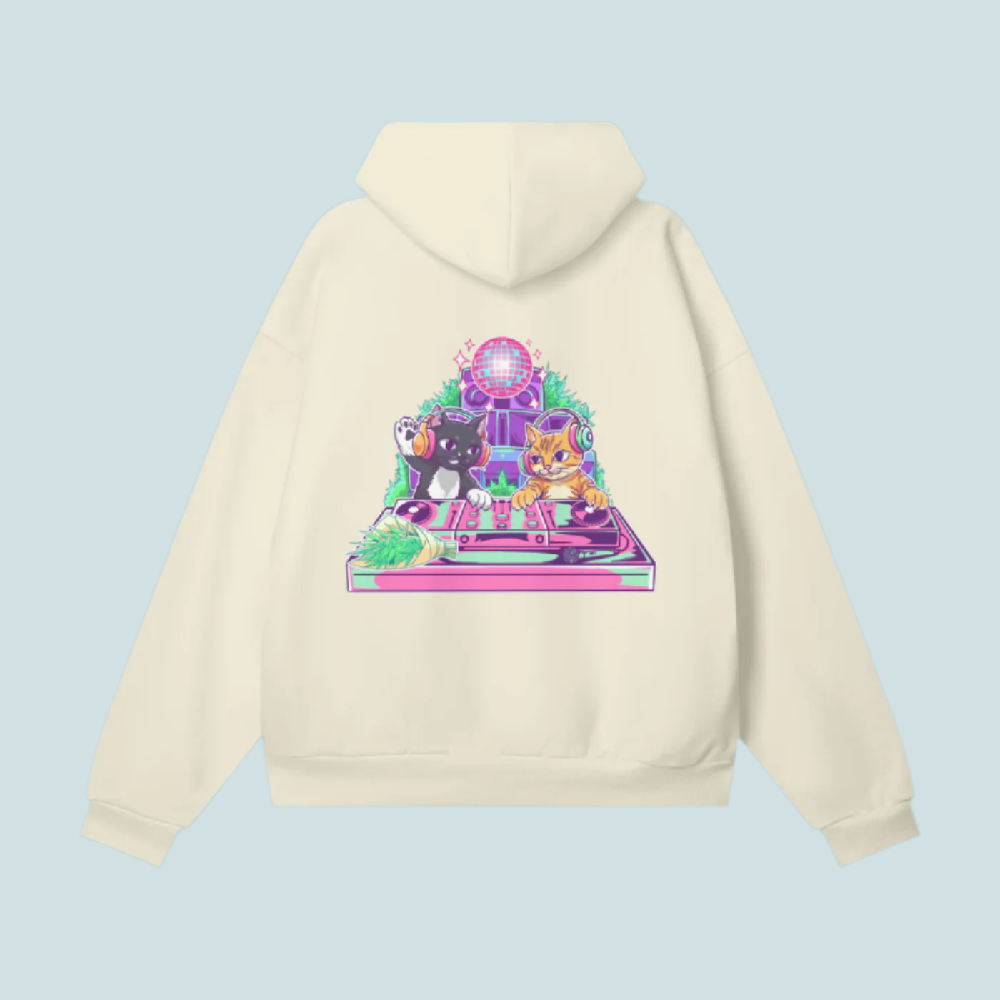 House Music Cats | Heavyweight Hidden Pocket BOUQS&CATS Fleece Hoodie - 460 GSM