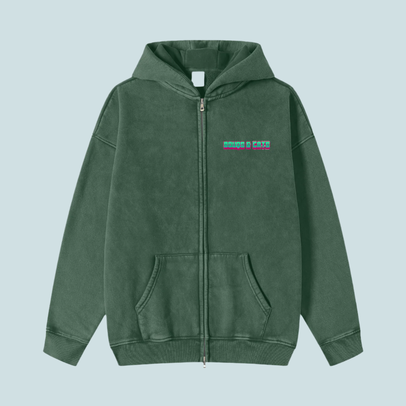 House Music Cats | Snow Washed BOUQS&CATS Zip-Through Hoodie