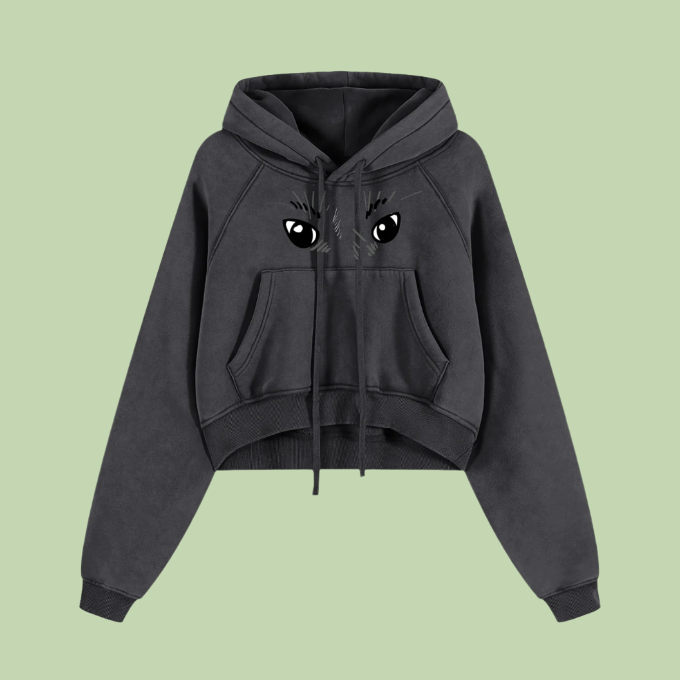 Eyes x Grayscale | Snow Washed Mochi Gardens Cropped Hoodie - 355 GSM