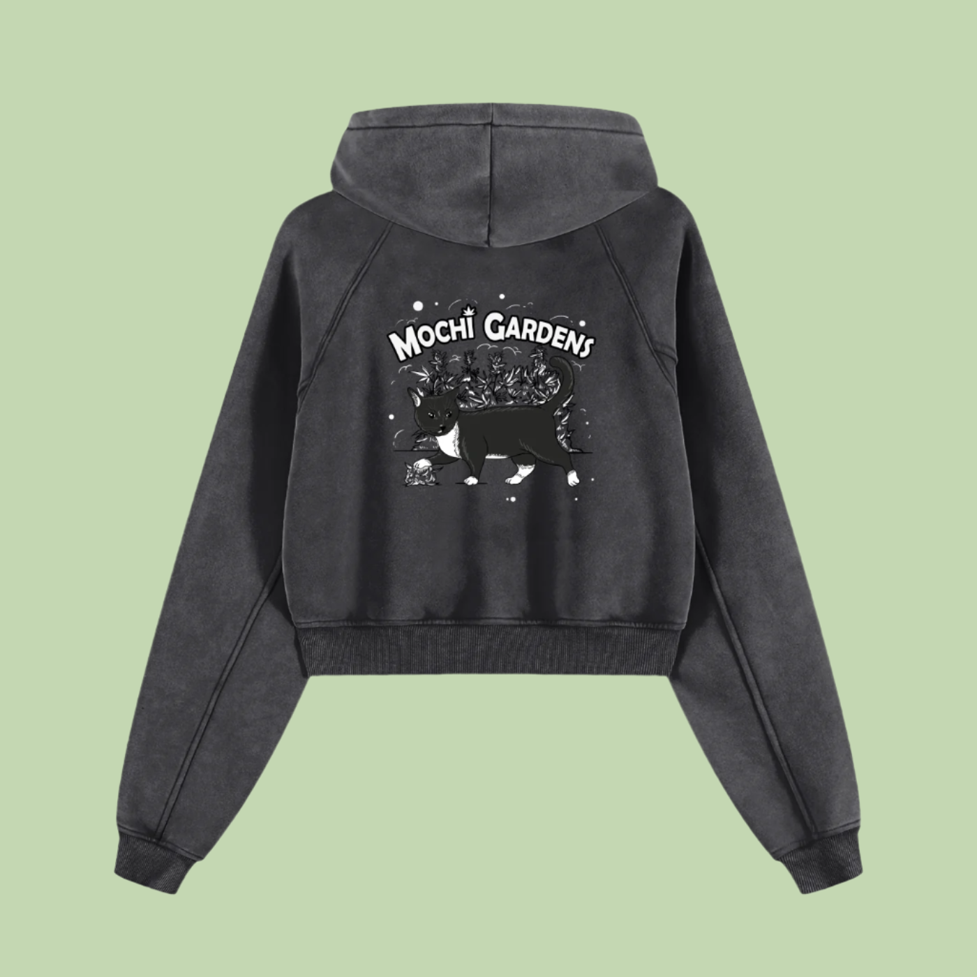Eyes x Grayscale | Snow Washed Mochi Gardens Cropped Hoodie - 355 GSM