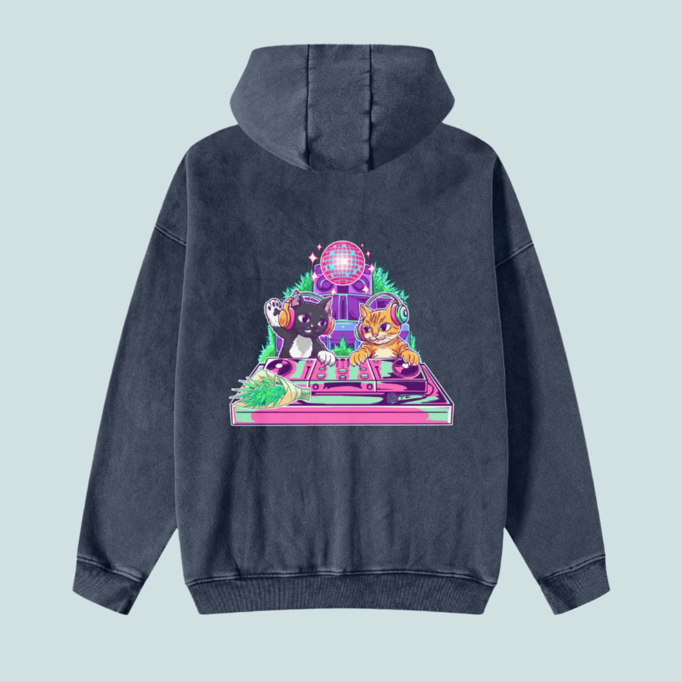 House Music Cats | Snow Washed BOUQS&CATS Zip-Through Hoodie
