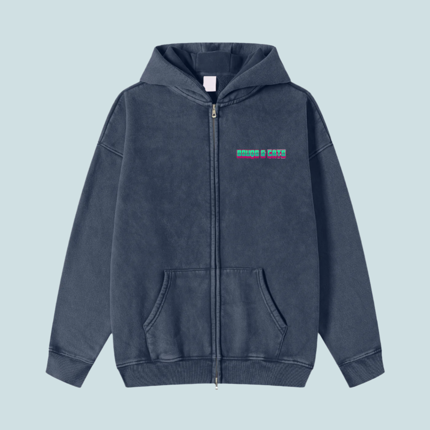House Music Cats | Snow Washed BOUQS&CATS Zip-Through Hoodie