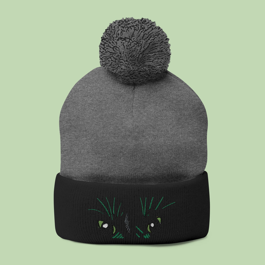 Peeking Eyes | Mochi Gardens Embroidered Pom-Pom Knit Cap