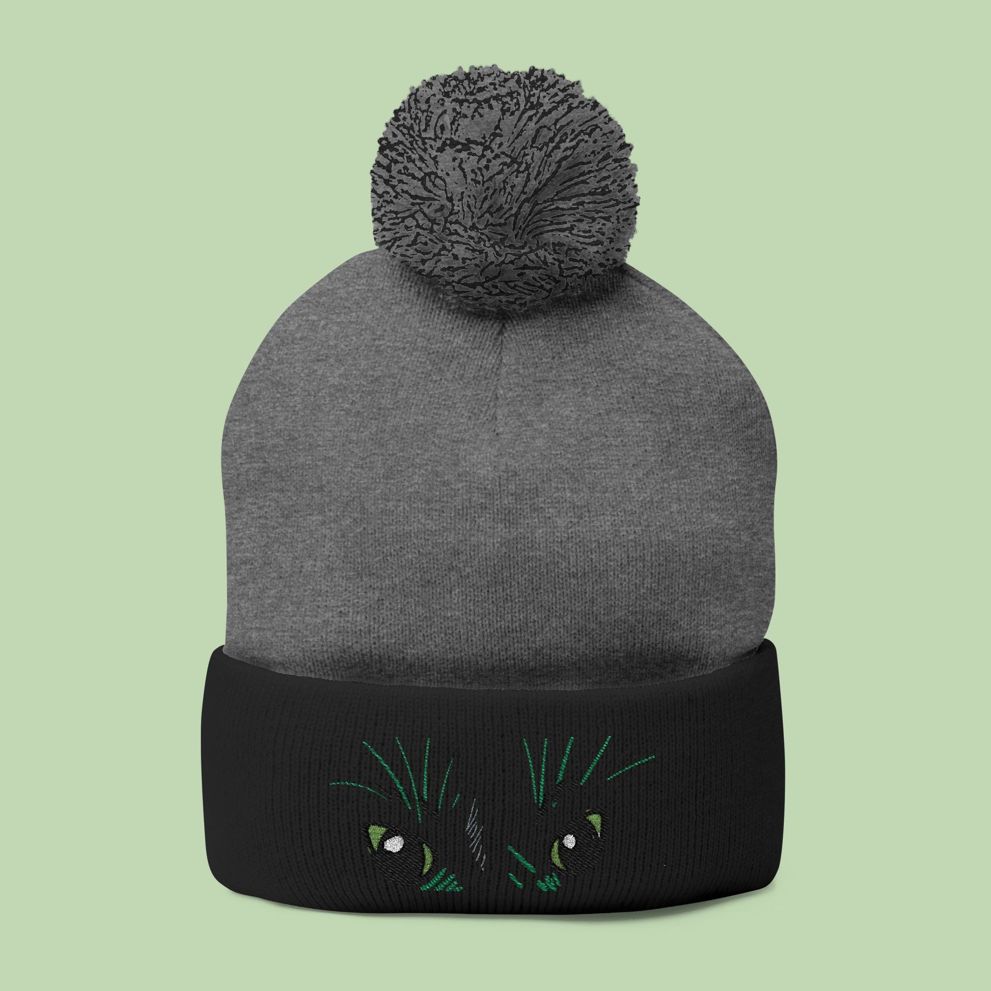 Peeking Eyes | Mochi Gardens Embroidered Pom-Pom Knit Cap