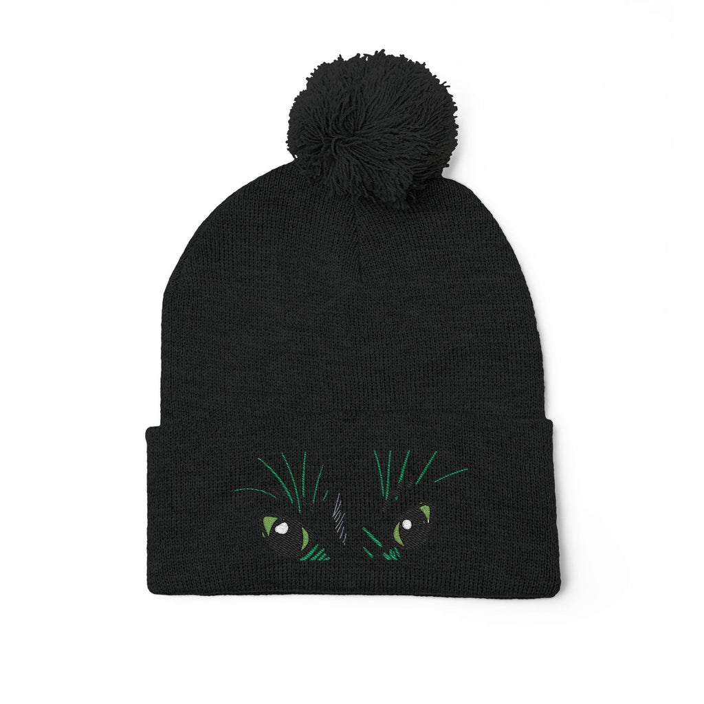 Peeking Eyes | Mochi Gardens Embroidered Pom-Pom Knit Cap