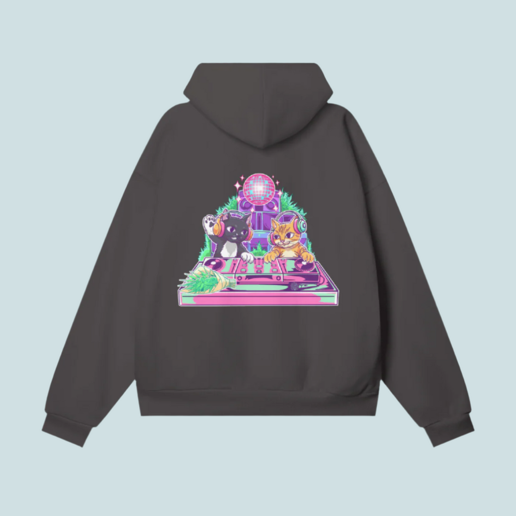 "Text / Classic Logo" Heavyweight Hidden Pocket BOUQS&CATS Fleece Hoodie - 460 GSM