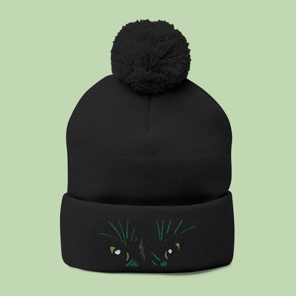 Peeking Eyes | Mochi Gardens Embroidered Pom-Pom Knit Cap