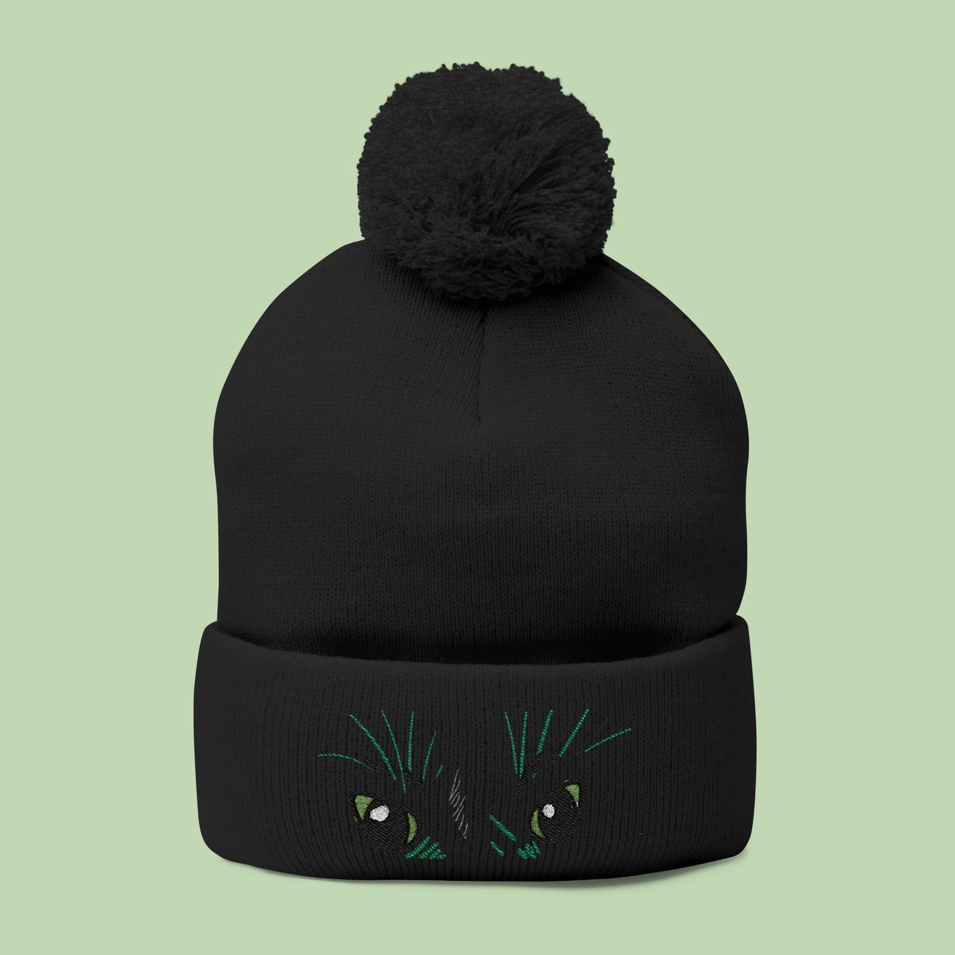 Peeking Eyes | Mochi Gardens Embroidered Pom-Pom Knit Cap