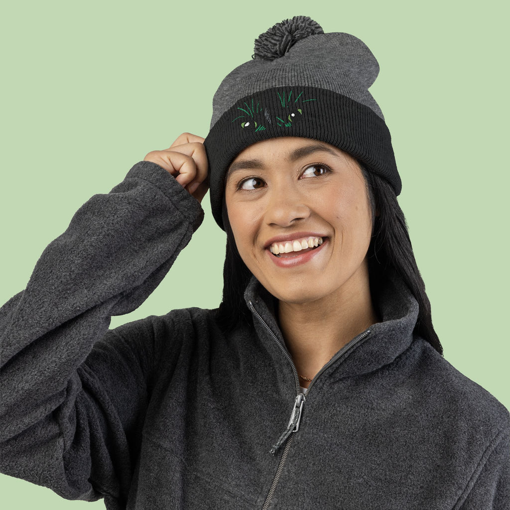 Peeking Eyes | Mochi Gardens Embroidered Pom-Pom Knit Cap