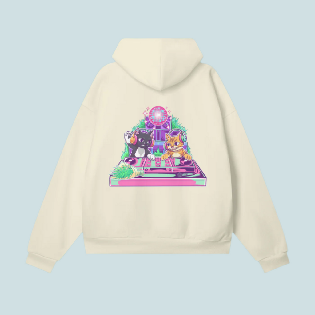 "Text / Classic Logo" Heavyweight Hidden Pocket BOUQS&CATS Fleece Hoodie - 460 GSM