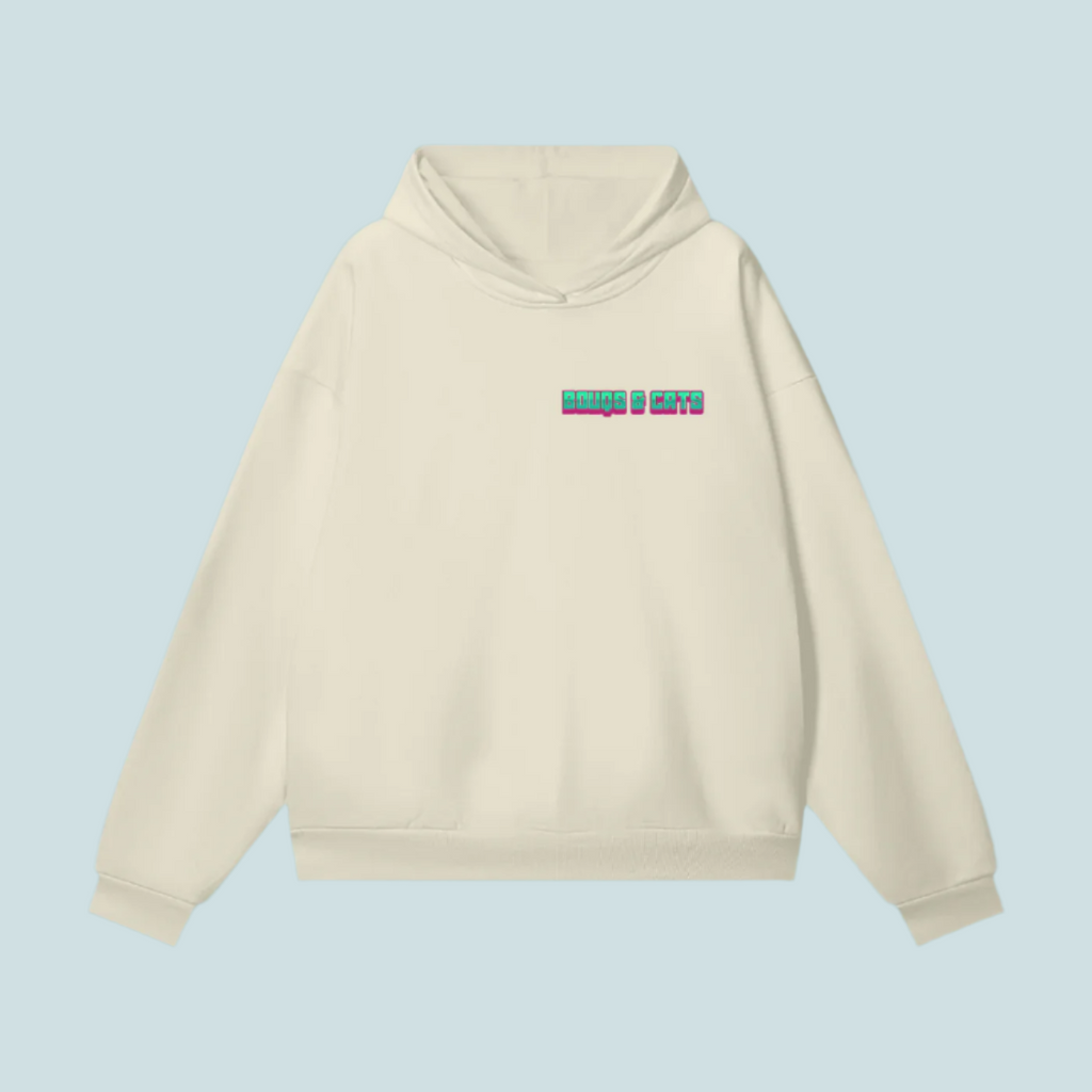 "Text / Classic Logo" Heavyweight Hidden Pocket BOUQS&CATS Fleece Hoodie - 460 GSM