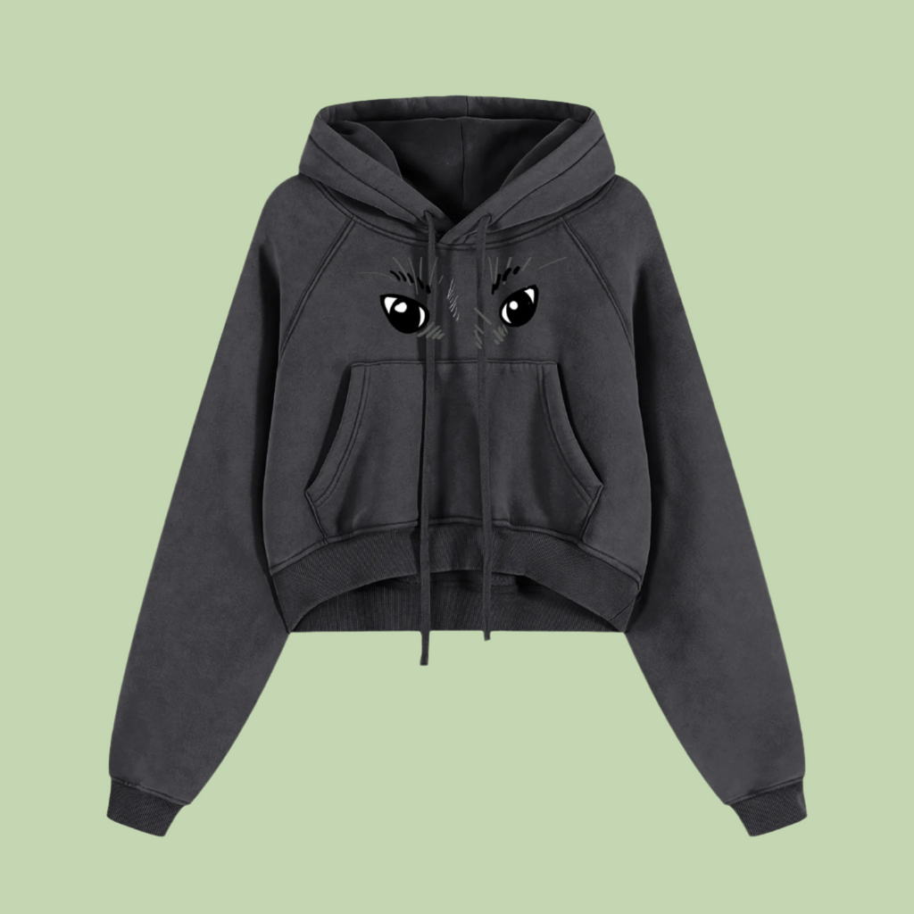 Eyes x Grayscale | Snow Washed Mochi Gardens Cropped Hoodie - 355 GSM