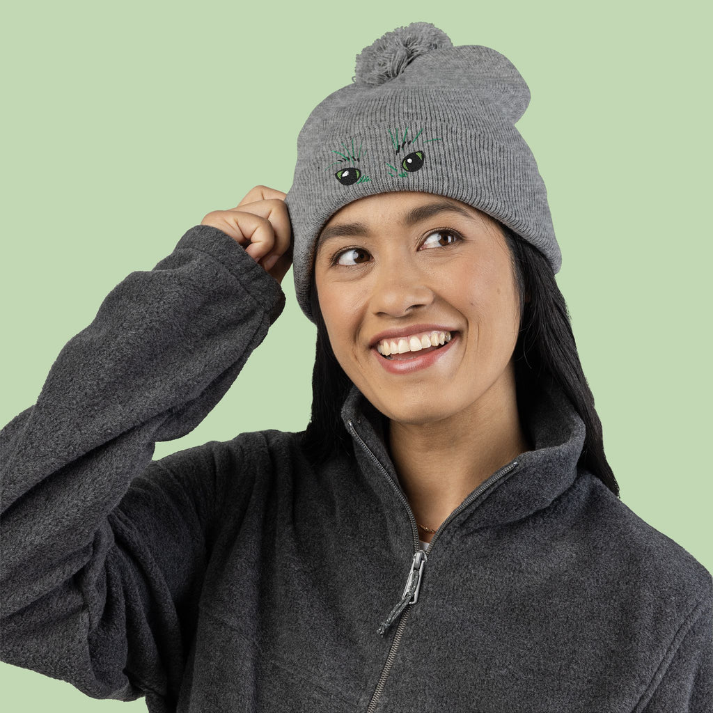 Peeking Eyes | Mochi Gardens Embroidered Pom-Pom Knit Cap