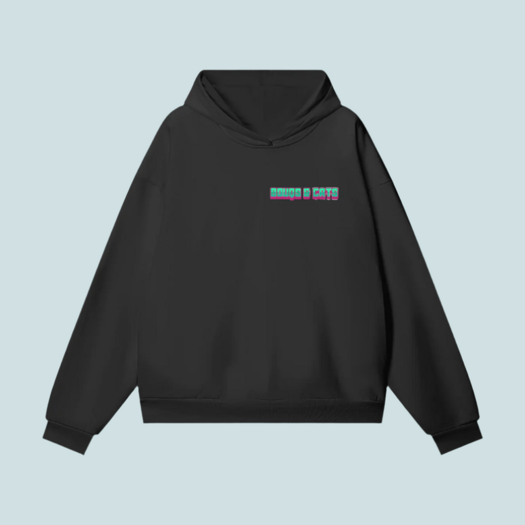 "Text / Classic Logo" Heavyweight Hidden Pocket BOUQS&CATS Fleece Hoodie - 460 GSM