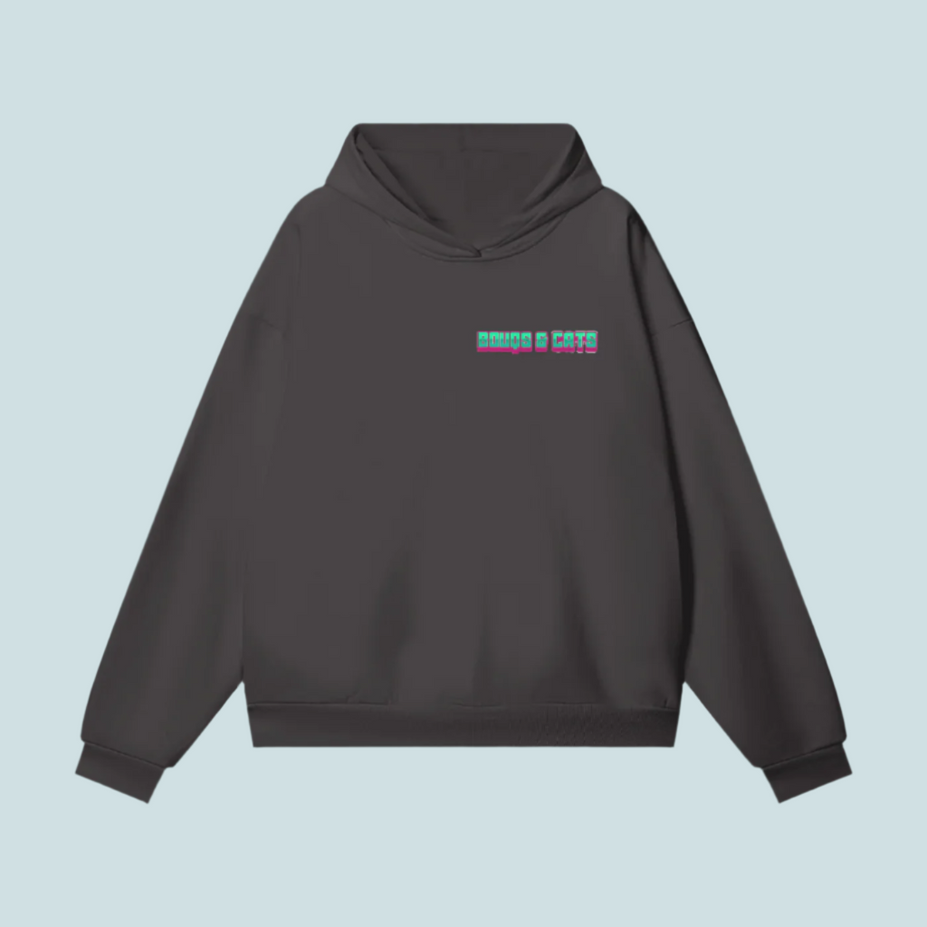 "Text / Classic Logo" Heavyweight Hidden Pocket BOUQS&CATS Fleece Hoodie - 460 GSM