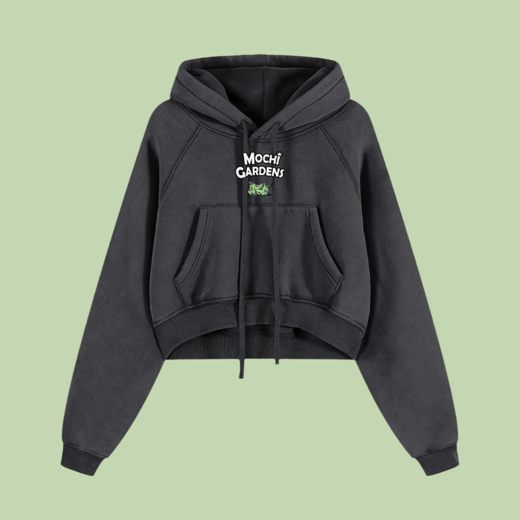 "Nug Smoke / Purple" Snow Washed Mochi Gardens Cropped Hoodie - 355 GSM