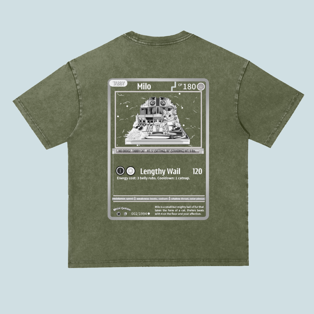 Milo Trading Card | Heavyweight Acid Wash Tee - 300 GSM