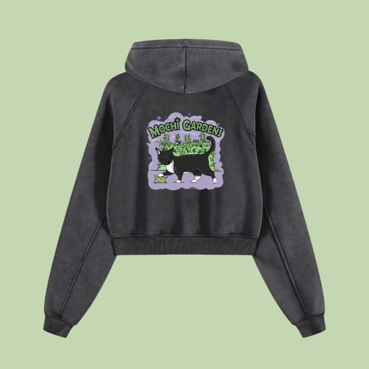 Mochi Nug x Purple | Snow Washed Mochi Gardens Cropped Hoodie - 355 GSM