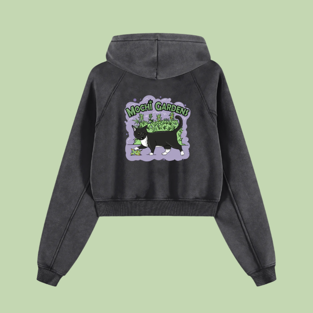 "Nug Smoke / Purple" Snow Washed Mochi Gardens Cropped Hoodie - 355 GSM