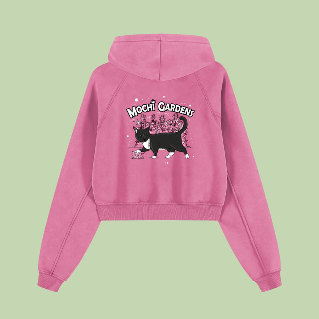 Eyes x Grayscale | Snow Washed Mochi Gardens Cropped Hoodie - 355 GSM