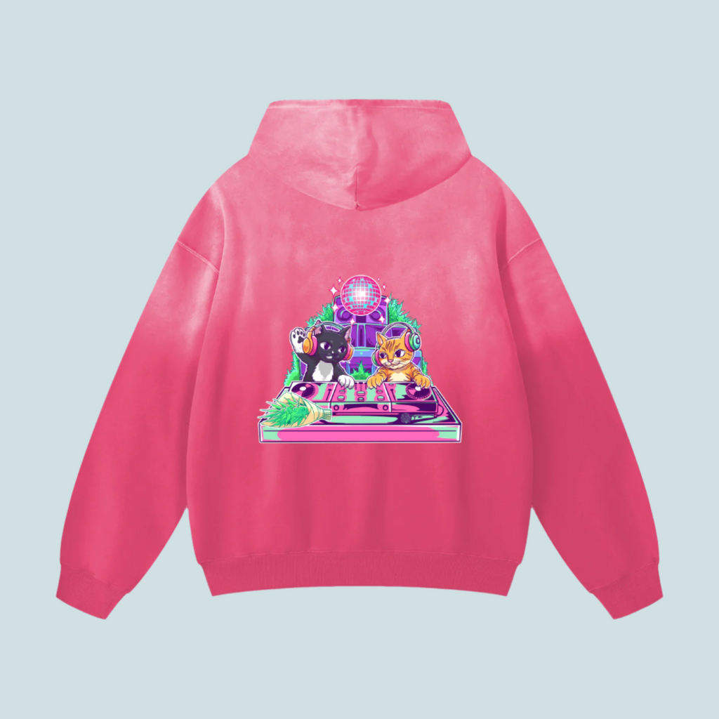 House Music Cats | Monkey Wash BOUQS&CATS Hoodie - 400 GSM