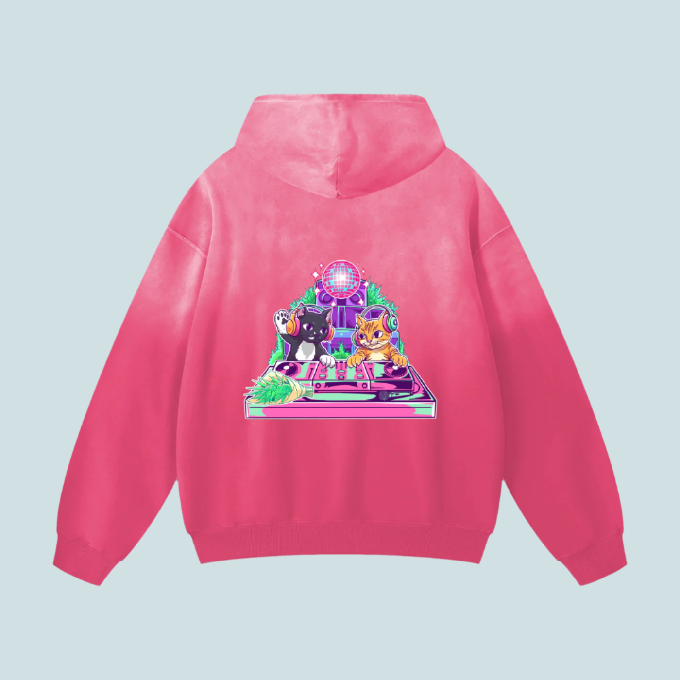 House Music Cats | Monkey Wash BOUQS&CATS Hoodie - 400 GSM